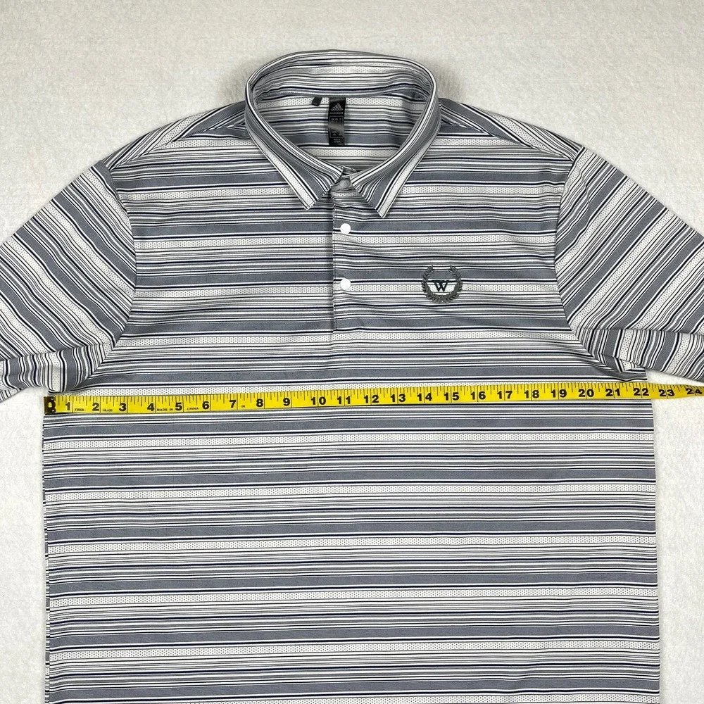 Adidas Polo Shirt Mens‎ Large Gray Striped Golf Casual Vacation Travel Preppy